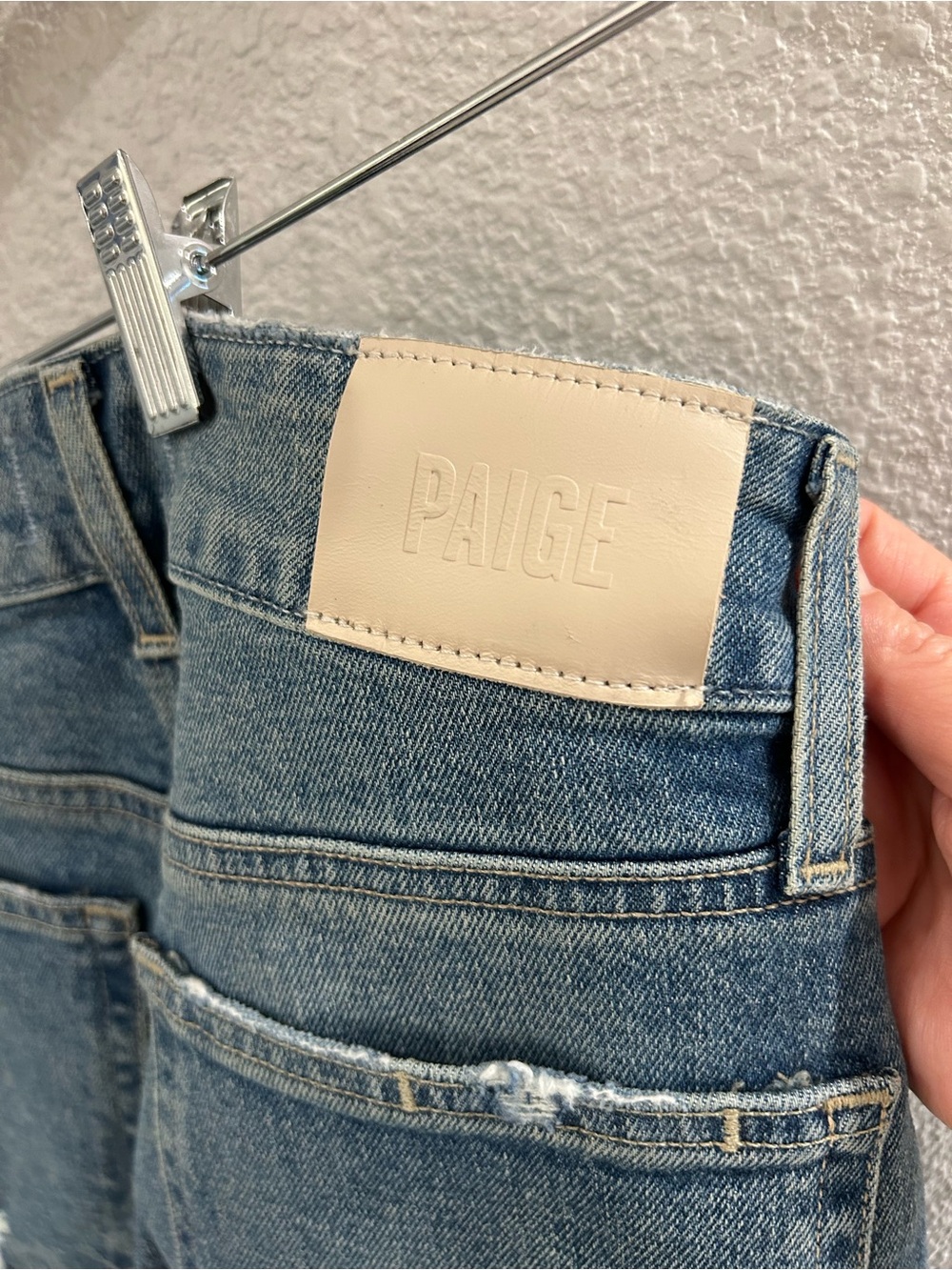 PAIGE Wide-Leg Rolled Hem Blue Jeans - Picture 5 of 8